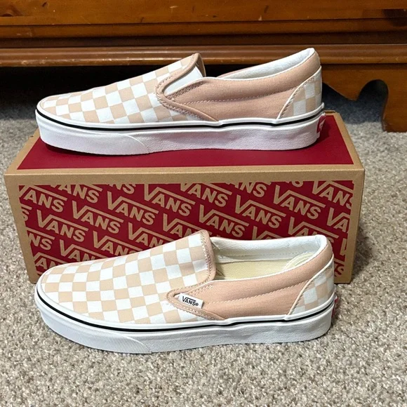 Vans Peach and White Checkered Slip-On Sneakers - Picture 6 of 6